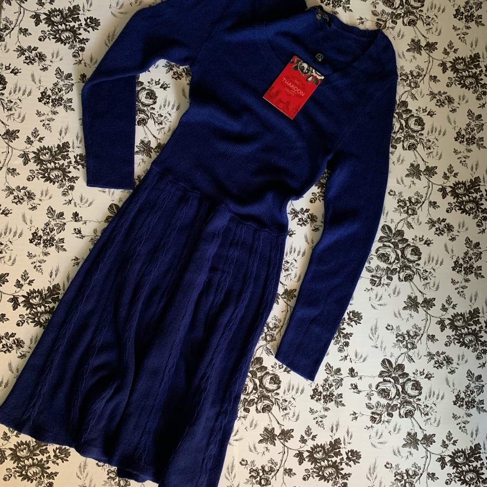 Thakoon Ottoman Rib Baby Cable Dress Royal Blue XS